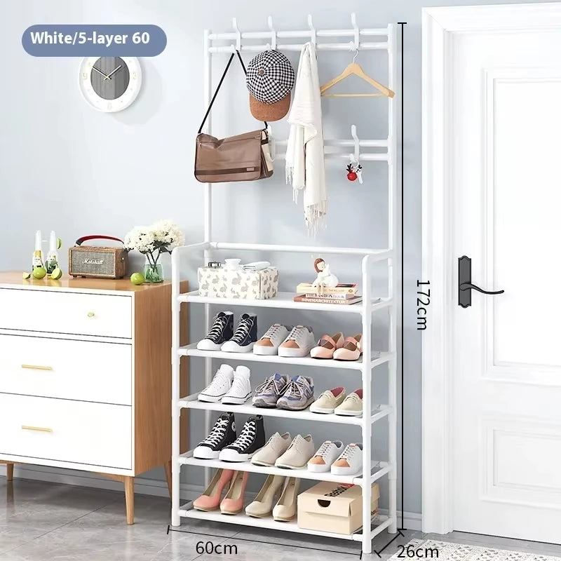2025 Coat Shoe Rack Organizer Doorway DIY Hat And Shoes Shelf with Hooks Multipurpose Simple Metal Storage Rack Clothes Hanger