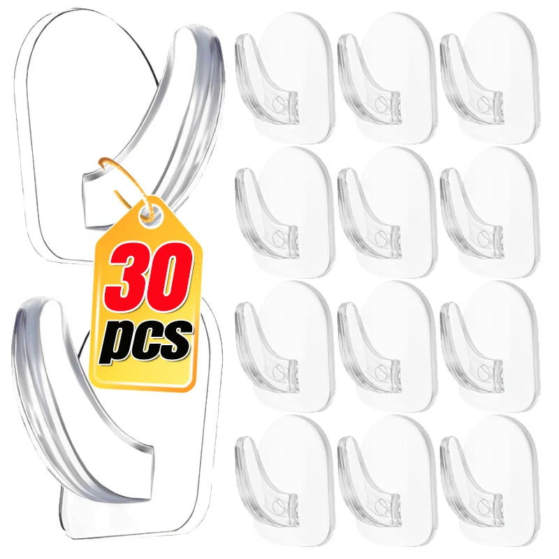 30-10PCS Mini Clear Wall Hooks Self Adhesive Transparent Sticky Hanger Wall Decor Hook Home Kitchen Bathroom Storage Organizers