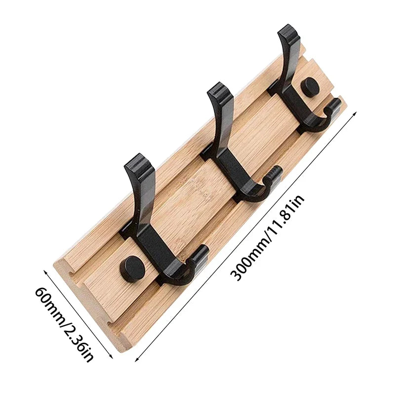 3/4/5 Hook Wooden Coat Rack Hook Wall Mounted Hat Clothes Hanger Rack Rail Organizer for Entryway Bathroom Bedroom Kitchen Decor
