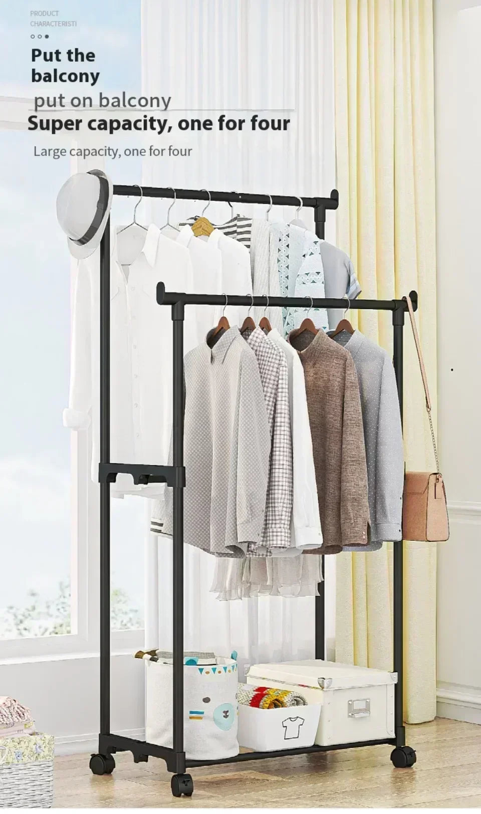Simple shoe and hat integrated storage rack single double rod with wheel drying rack multi-layer storage coat rack