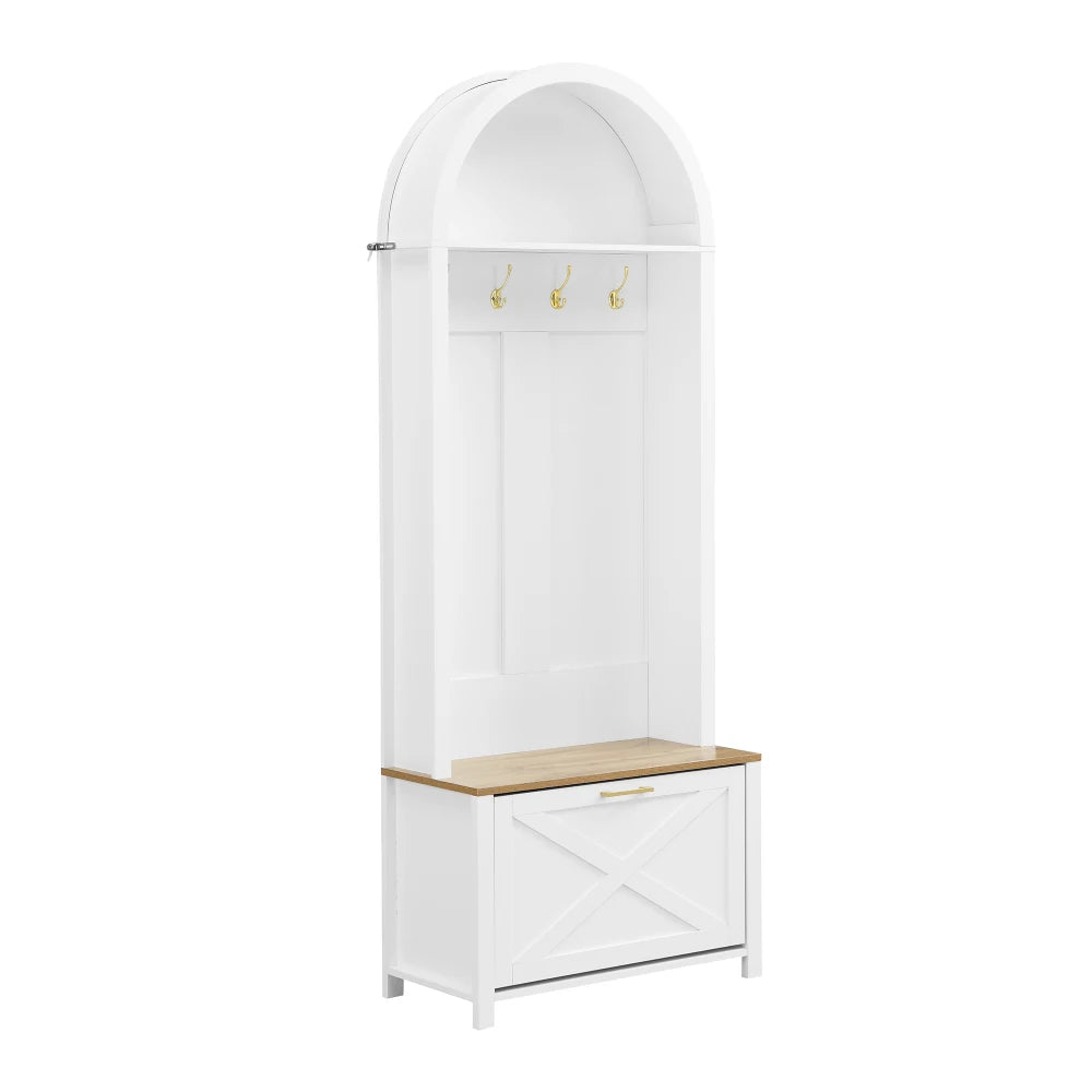 Multifunctional Modern Coat Racks Wardrobe with Shoe Rack Shelf Hooks for Entrance Hall Stable Iron Feet Convenient Storage