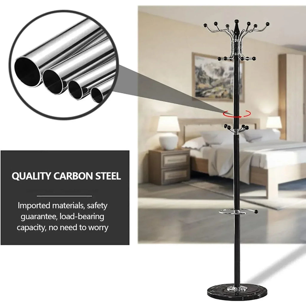 66.9in Black Tree Coat Hat Rack w/ 17 Hooks, Floor Standing Umbrella Storage Stand for Bedroom Entryway, Space Saving Organizer