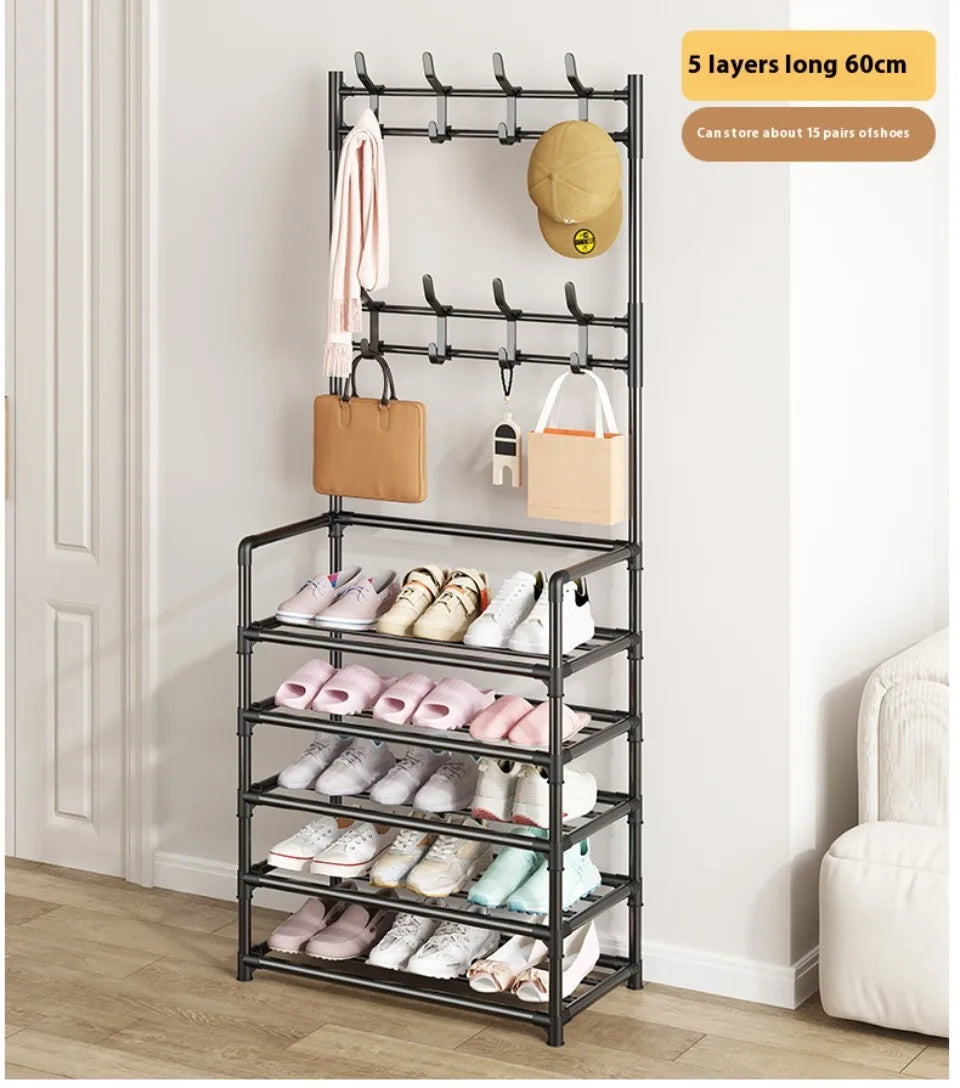 2025 Coat Shoe Rack Organizer Doorway DIY Hat And Shoes Shelf with Hooks Multipurpose Simple Metal Storage Rack Clothes Hanger