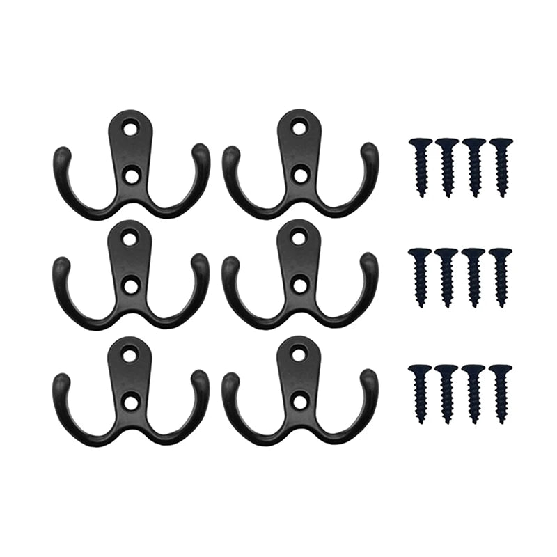 6pcs Coat Hooks Wall-Mounted Towel Hanger For Coat Hats Clothing Home Storage Hooks Wall Double Hook Towel Hanger