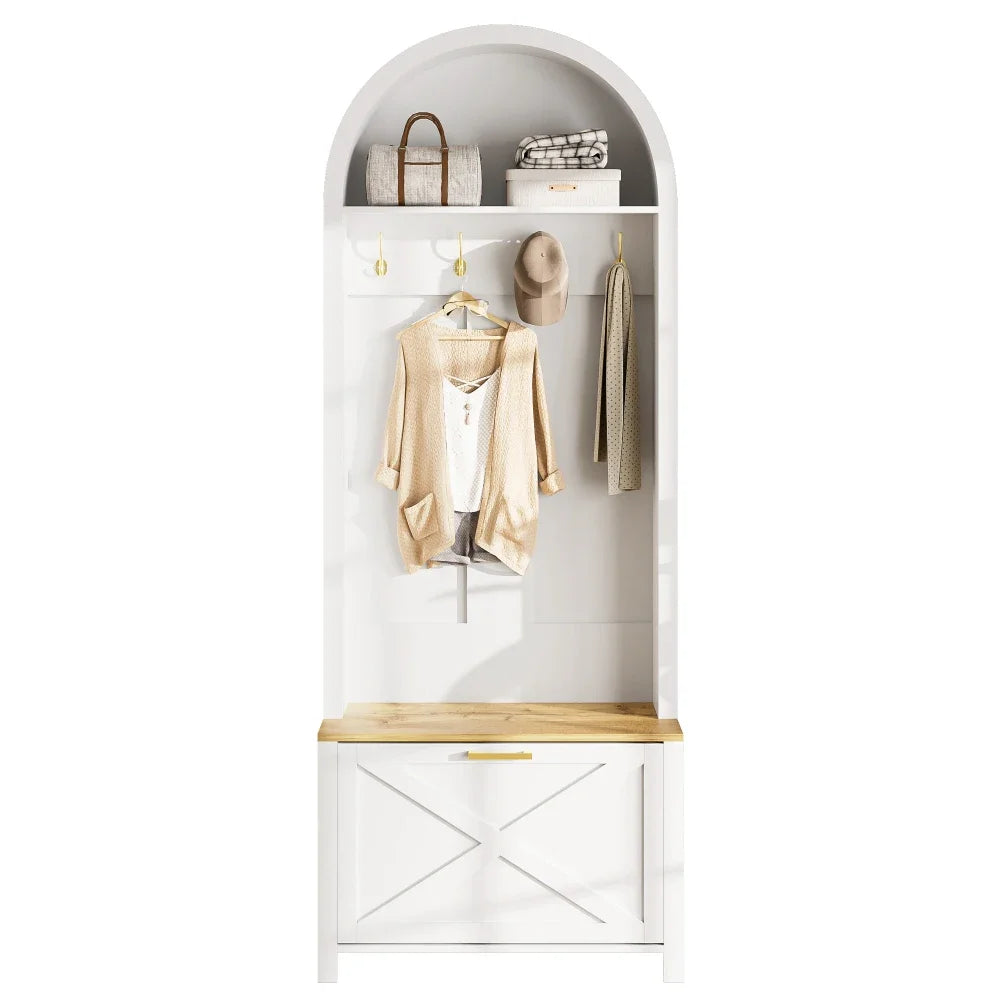 Multifunctional Modern Coat Racks Wardrobe with Shoe Rack Shelf Hooks for Entrance Hall Stable Iron Feet Convenient Storage