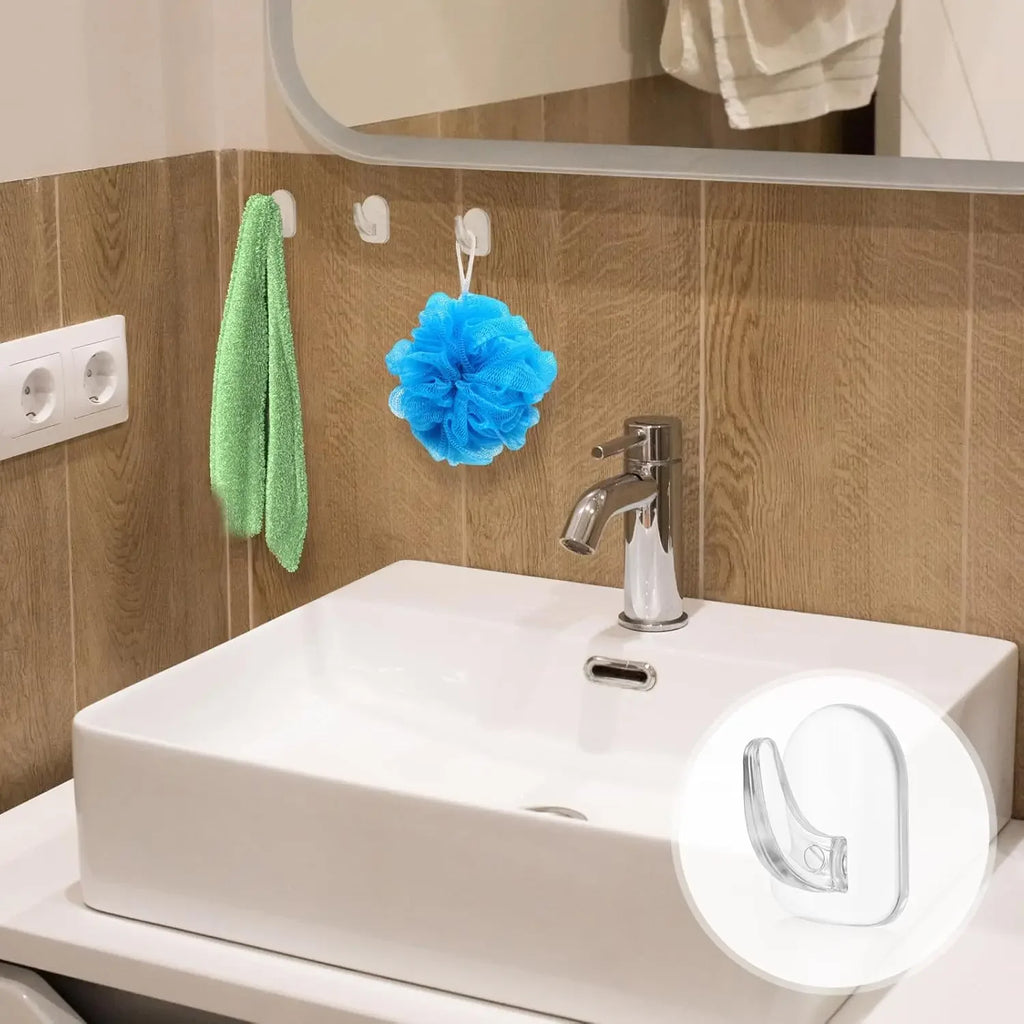 50/10PCS Mini Clear Wall Hooks Self Adhesive Transparent Sticky Hanger Wall Decor Hook Home Kitchen Bathroom Storage Organizers