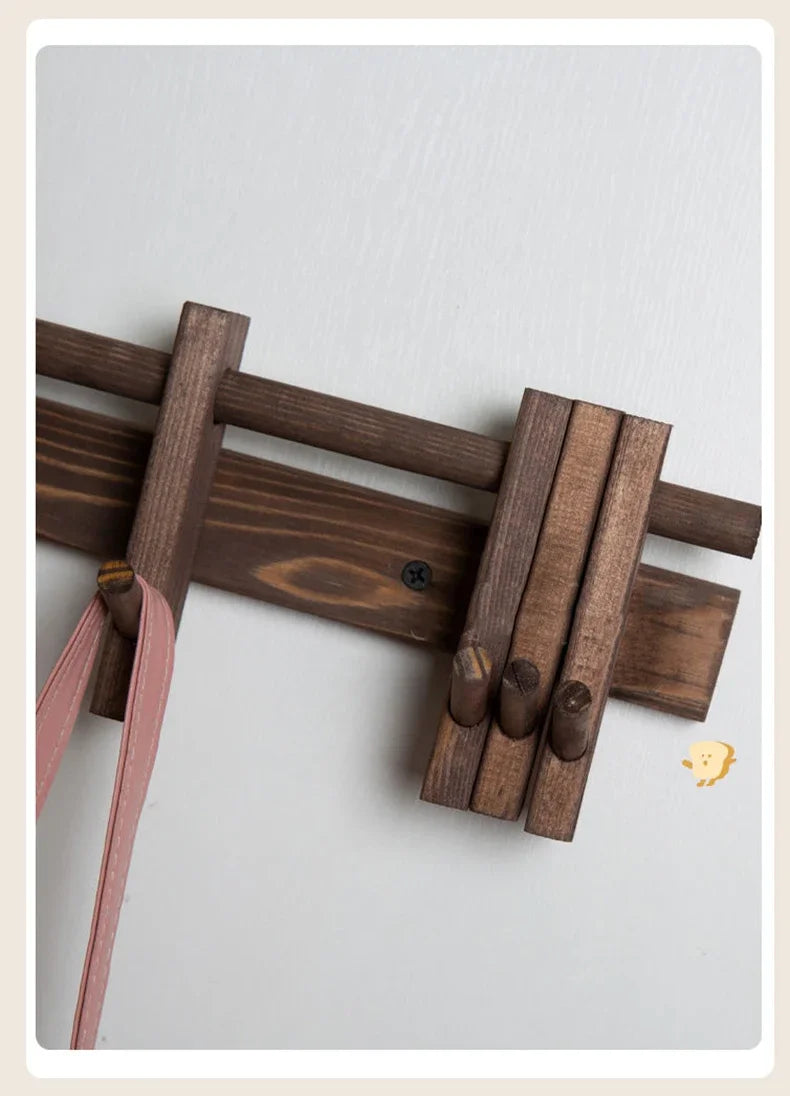 New Solid Wood Hanging Coat Rack Movable Hooks Coat Rack EntryCoat Hooks No Punch Entrance Entrance Log Coat Rack Hanging Wall