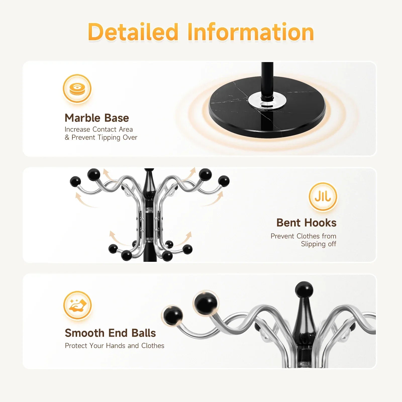 66.9in Black Tree Coat Hat Rack w/ 17 Hooks, Floor Standing Umbrella Storage Stand for Bedroom Entryway, Space Saving Organizer