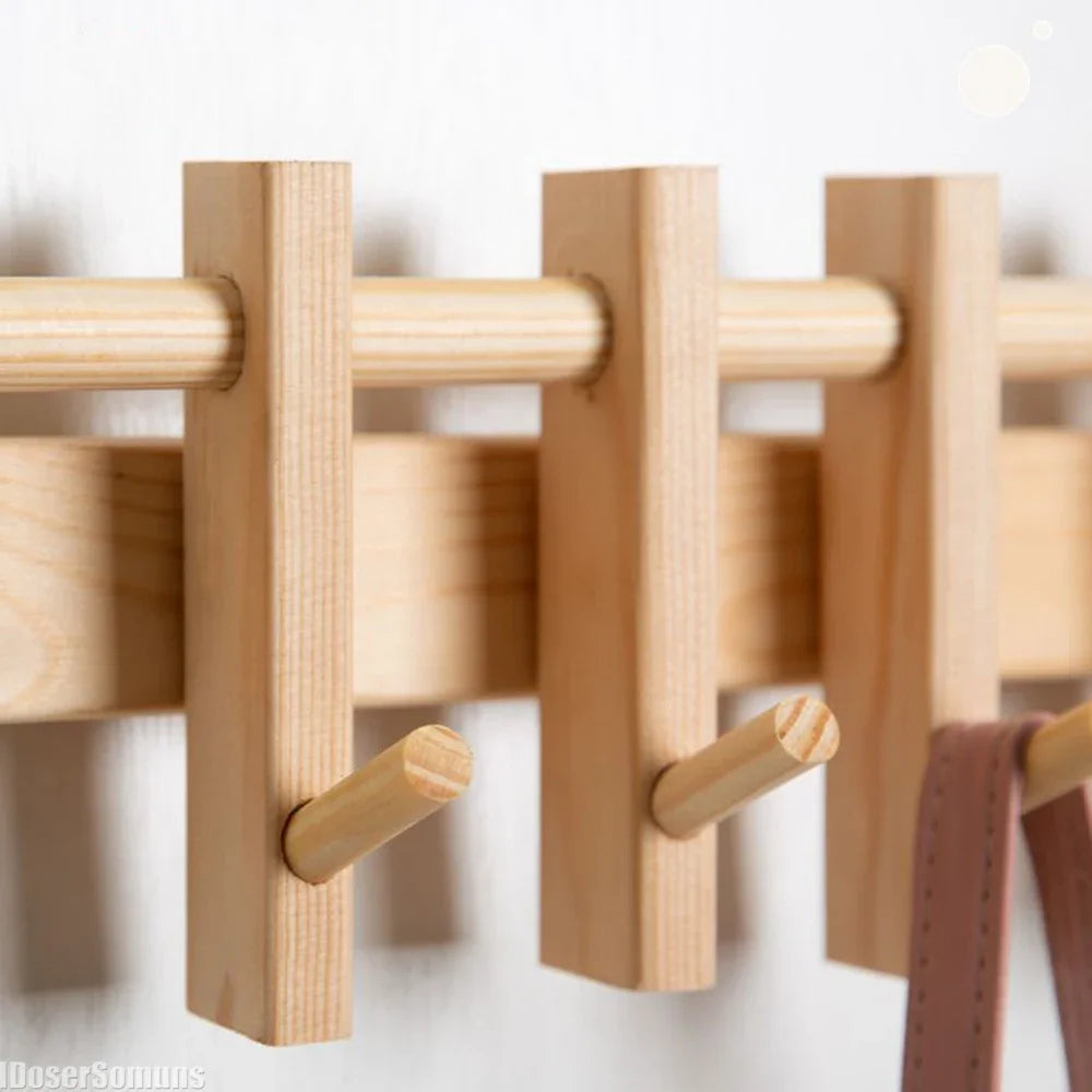 New Solid Wood Hanging Coat Rack Movable Hooks Coat Rack EntryCoat Hooks No Punch Entrance Entrance Log Coat Rack Hanging Wall
