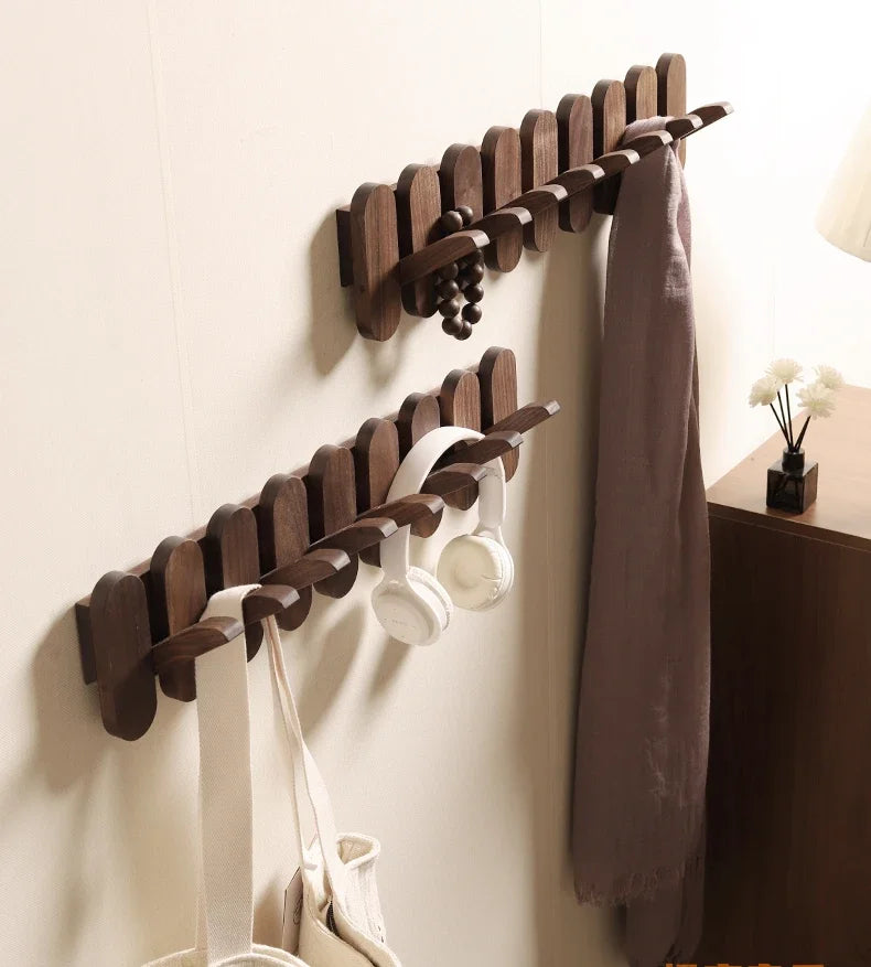 Luxury Wall Coat Rack Walnut Wood Clothes Dress Hanger Hooks Backpack Coat Pants Interior Furniture Bedroom Clothing Storage