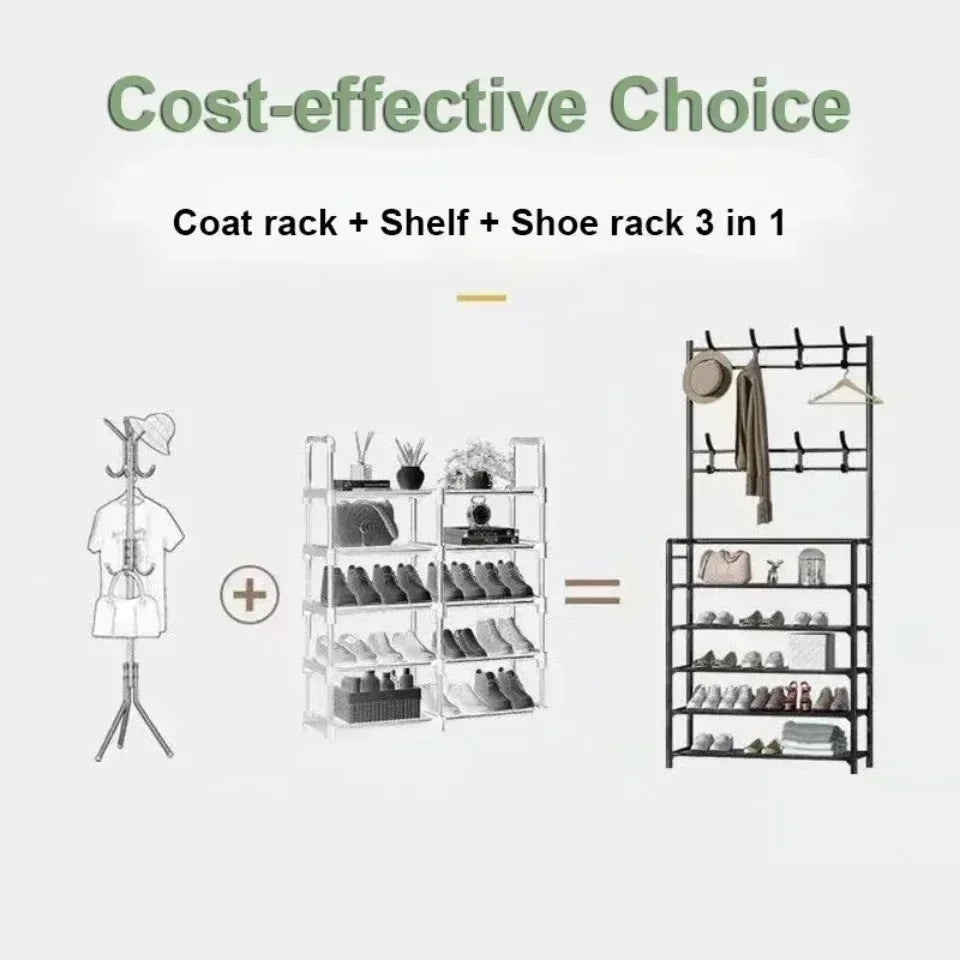 2025 Coat Shoe Rack Organizer Doorway DIY Hat And Shoes Shelf with Hooks Multipurpose Simple Metal Storage Rack Clothes Hanger