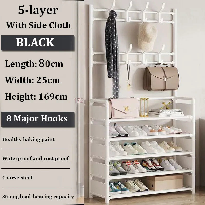 80CM Integrated Shoe Rack,Coat Hat Bedroom Hanger, Shoe Cabinet Bag Storage