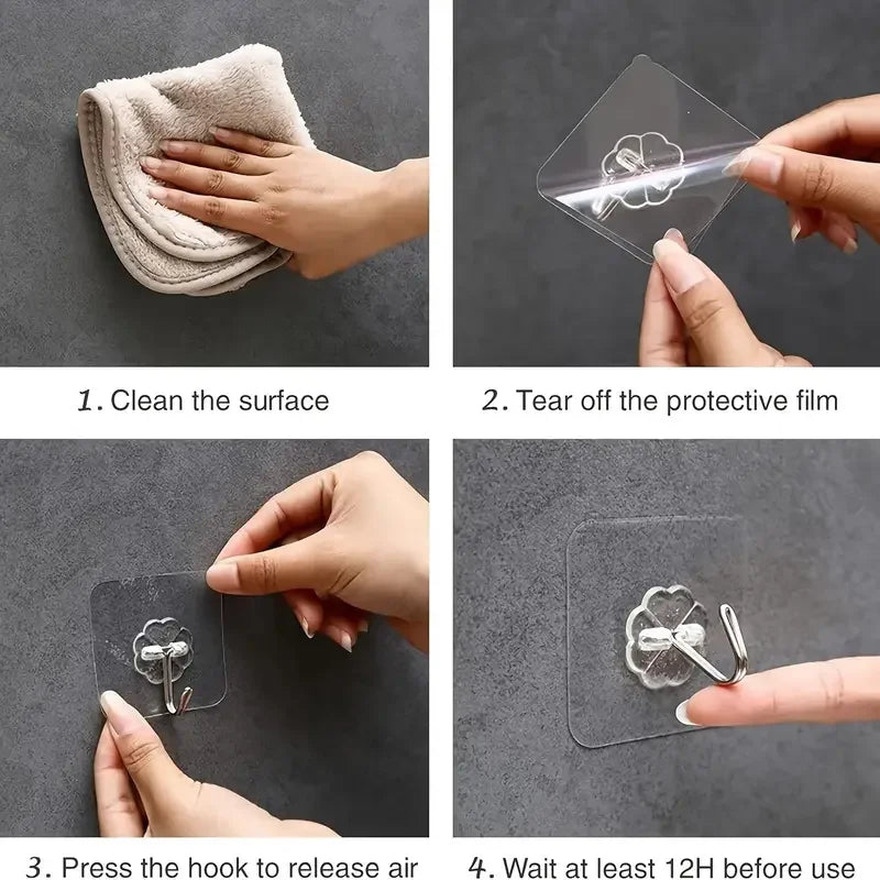 5/50pcs Transparent Stainless Steel Strong Self Adhesive Hooks Key Storage Hanger for Kitchen Bathroom Door Wall Multi-Function