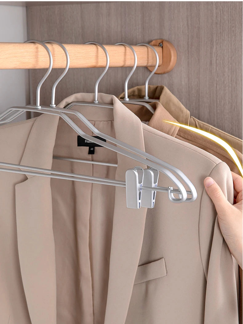 10PC,Clothes Hanger for Pants Organizer Closet Suit Trousers Hanger,42CM Aluminum Alloy Coat Rack with Clips Multi-functional