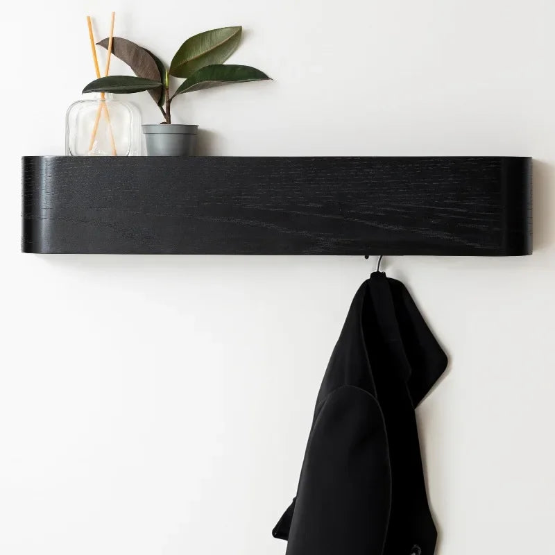 ‌Solid Wood Wall Mounted Shelf, Entryway Coat Hanger Organizer, Creative Floating Display Rack, Modern Home Decor Accent Piece