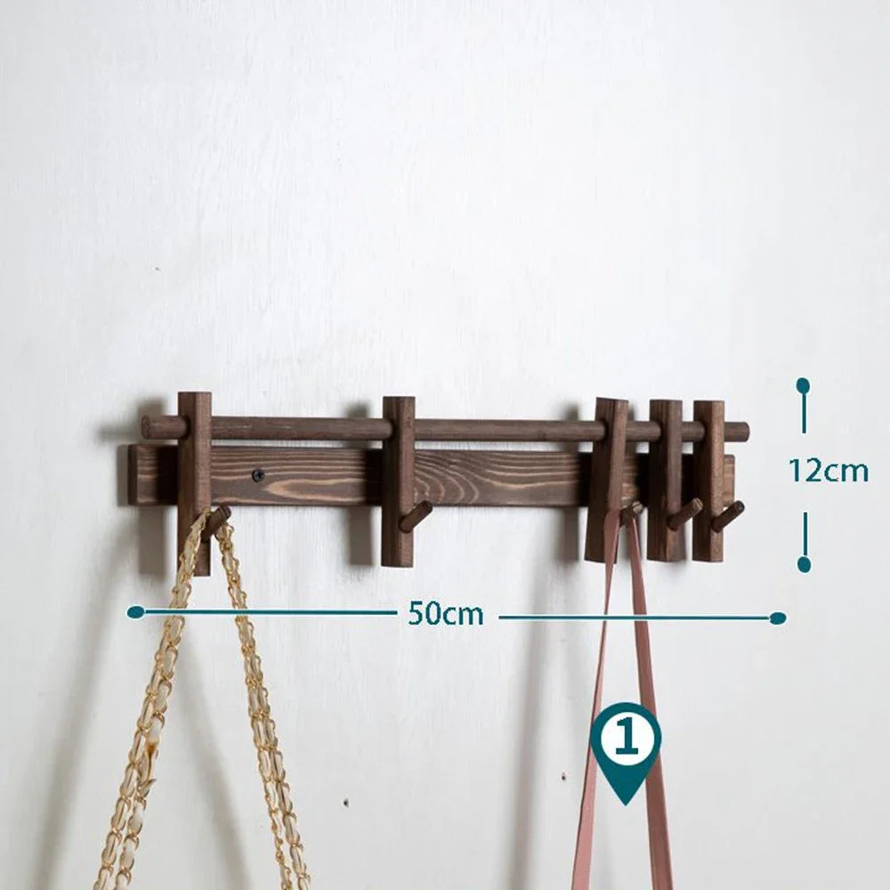 New Solid Wood Hanging Coat Rack Movable Hooks Coat Rack EntryCoat Hooks No Punch Entrance Entrance Log Coat Rack Hanging Wall