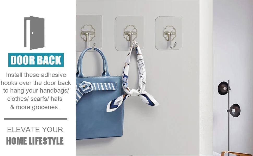 Waterproof and Oilproof Wall Hooks, Sticky Hooks for Kitchen Bathroom Shower Door Outdoor Wall Hanging Door Self-adhesive