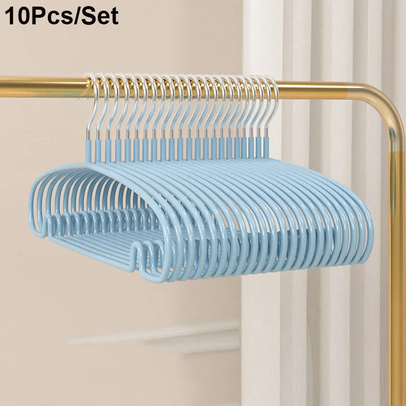 10pcs Non-Slip No Trace Hanger Coated Metal Clothes Hangers Thicken Suit Coat Shirt Jacket Hanging Hanger with Round Notches