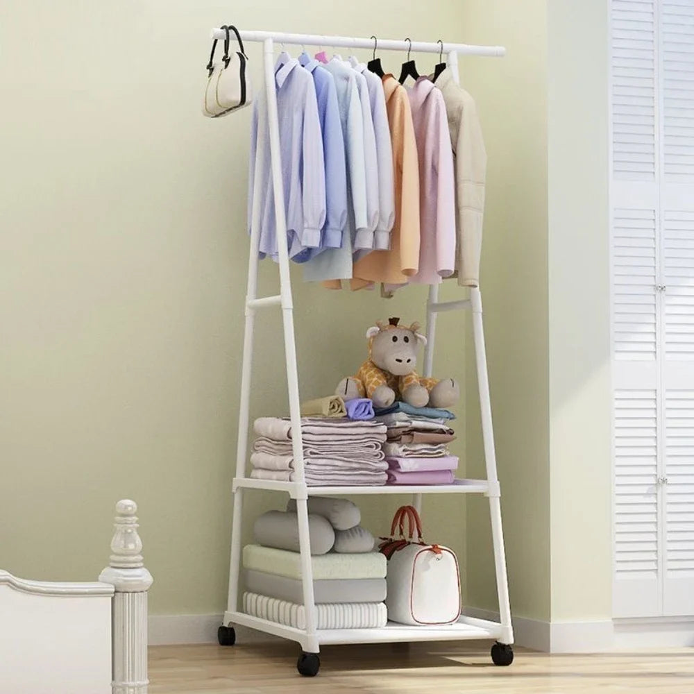 Portability Coat and Hat Rack with Wheels Floor Stand Multi-layer Storage Rack Large Capacity Space Saving Hanging Clothes Stand