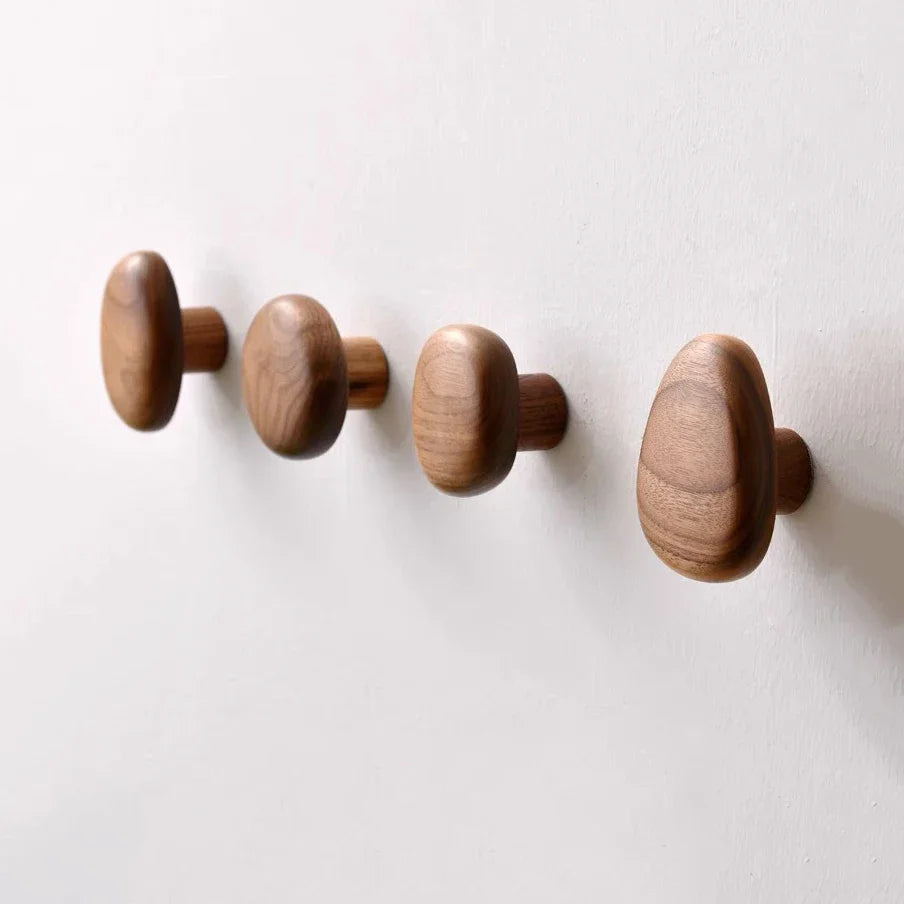 Scandinavian Solid Wood Handle Clothes Hook Coat Hook Wall-mounted Hook Punch-free Door Clothes Hanger Pebble Shape Cabinet Door